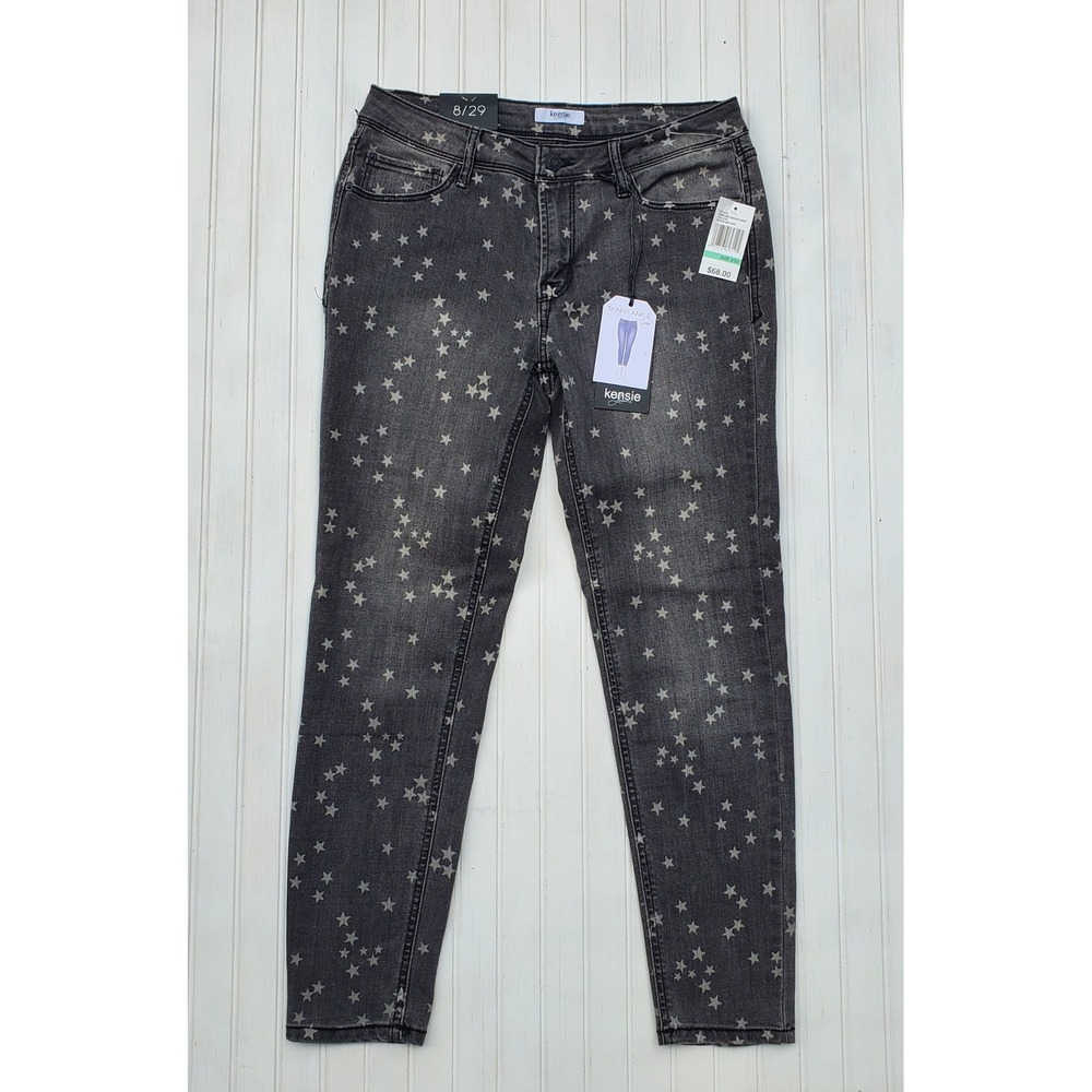 Kensie Jeans Women 8/29 Black Star Print Skinny Ankle Crop Denim Pants New